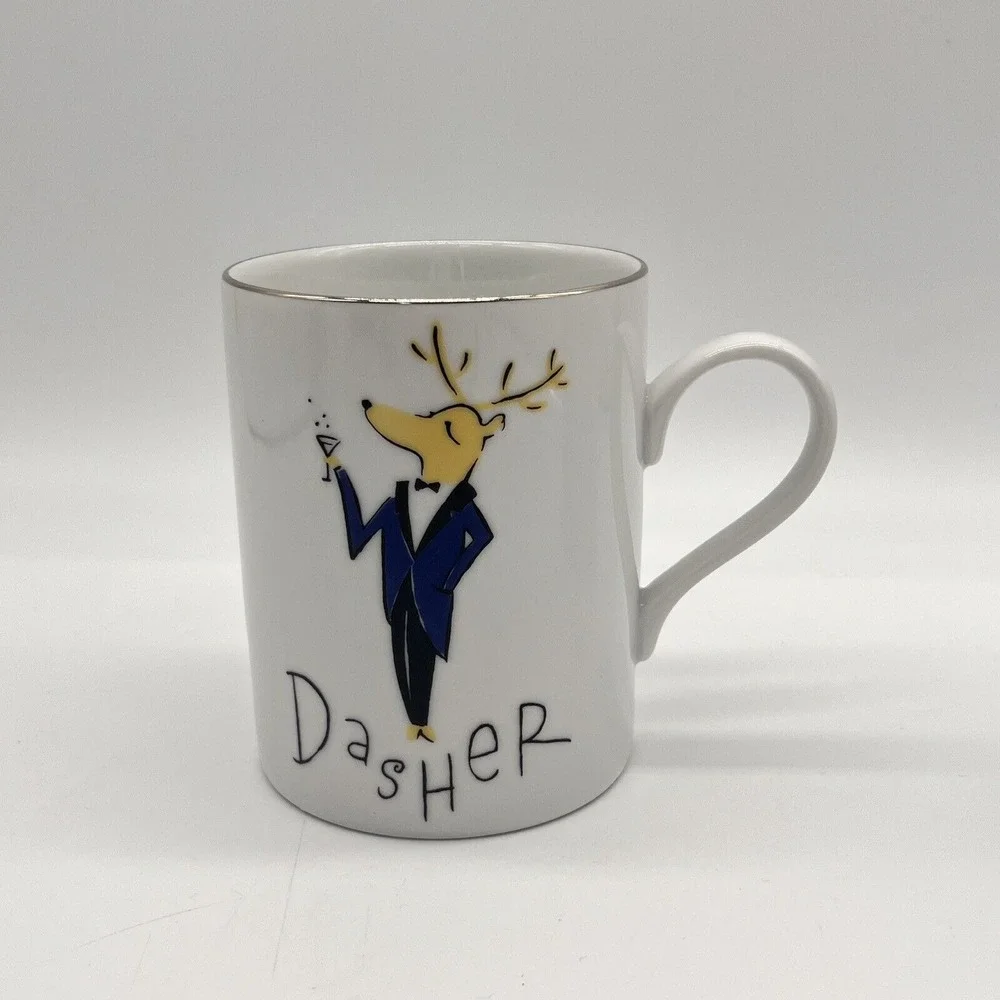 Pottery Barn Reindeer Christmas Mugs Dasher & Prancer Vintage Holiday Cups